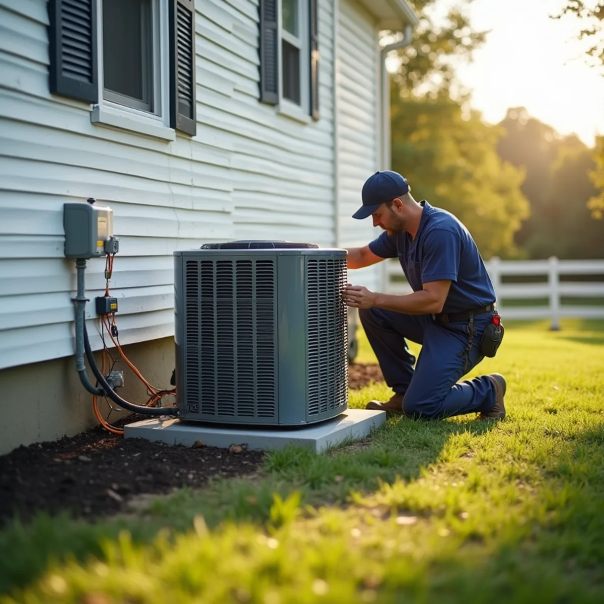 New central air conditioning condenser unit installed outside a Quakertown, PA home