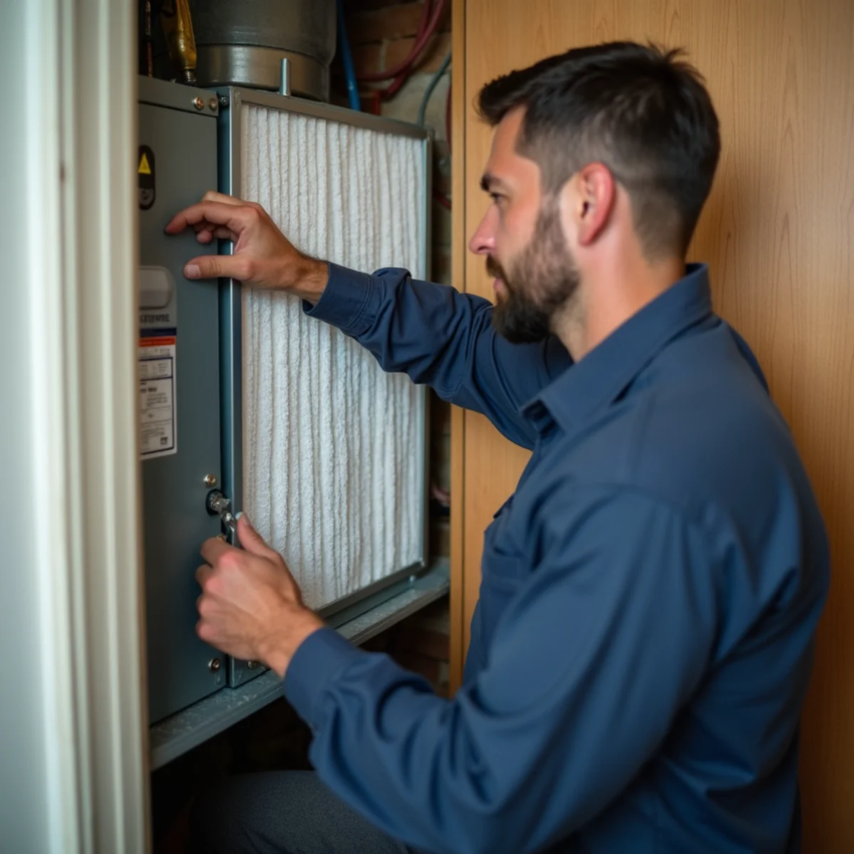 Technician replacing a dirty filter to stop an iced-up coil