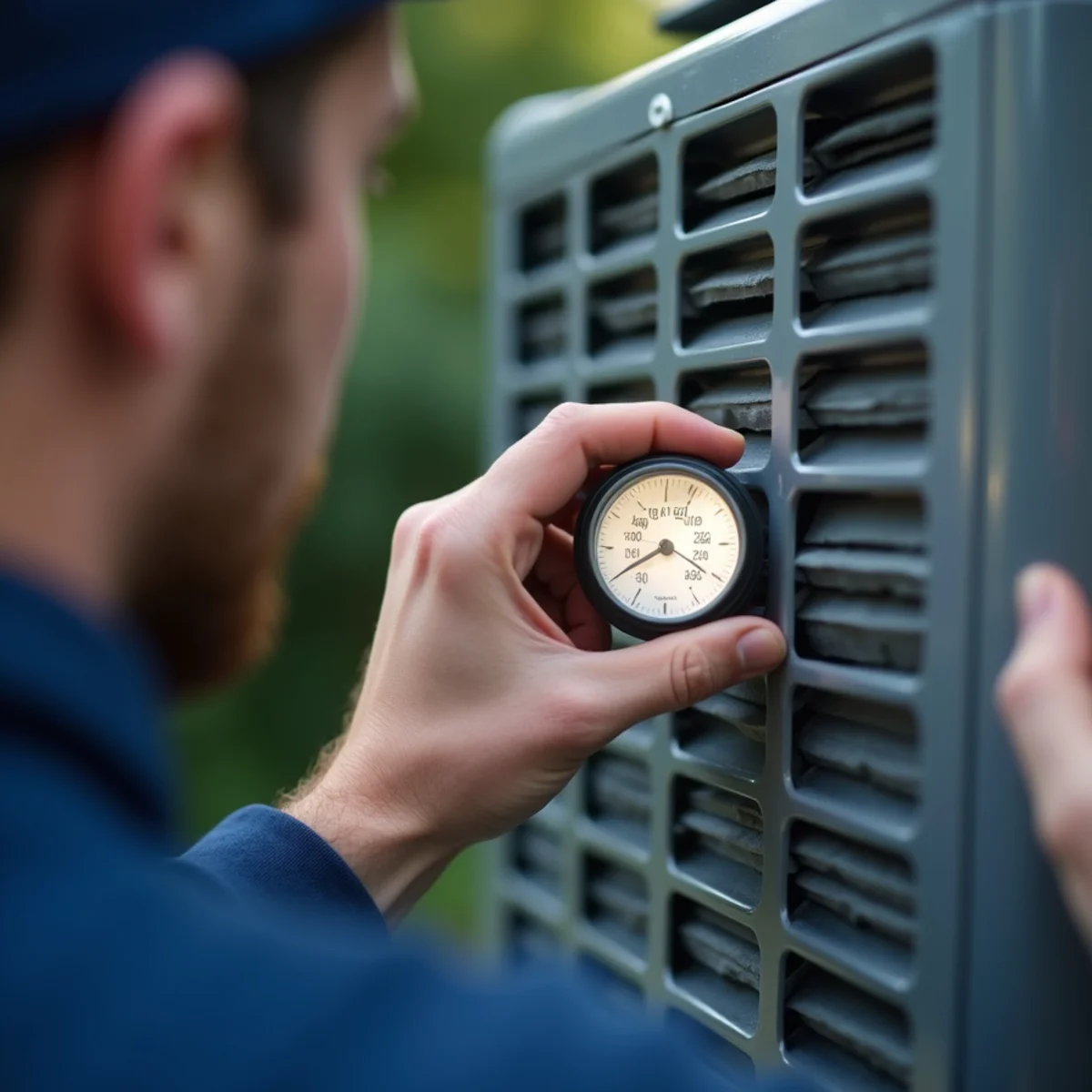 An AC data plate being read to find the unit's age