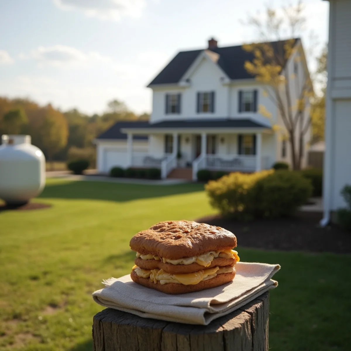 Newer two-story houses on large lots next to farm fields and a hedgerow in rural Bucks County