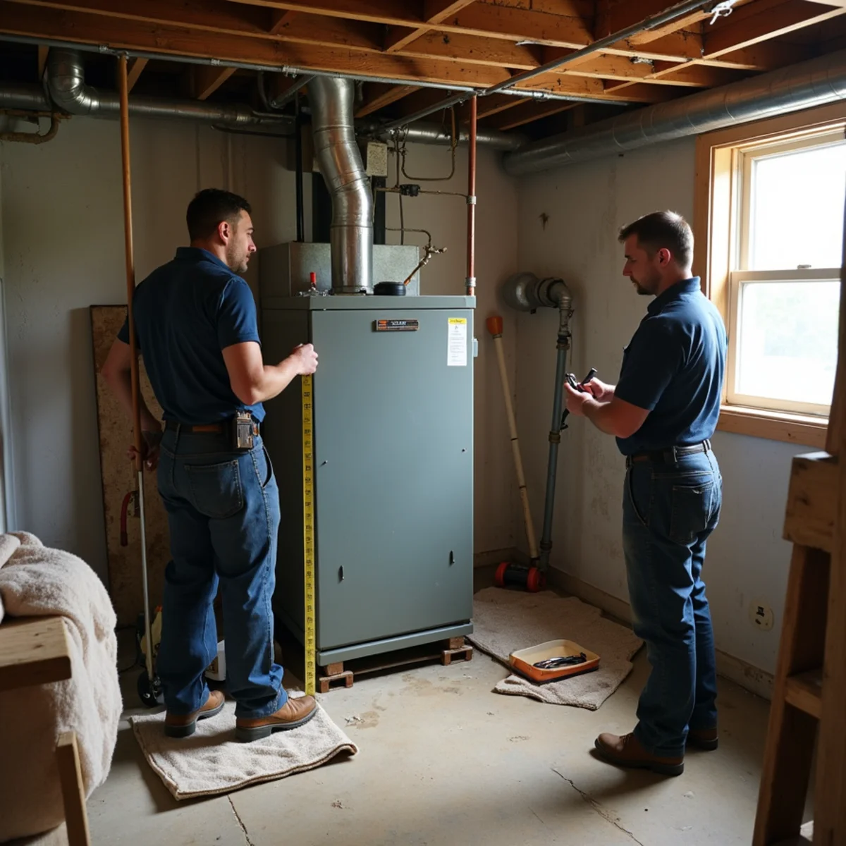 An old boiler being prepared for replacement