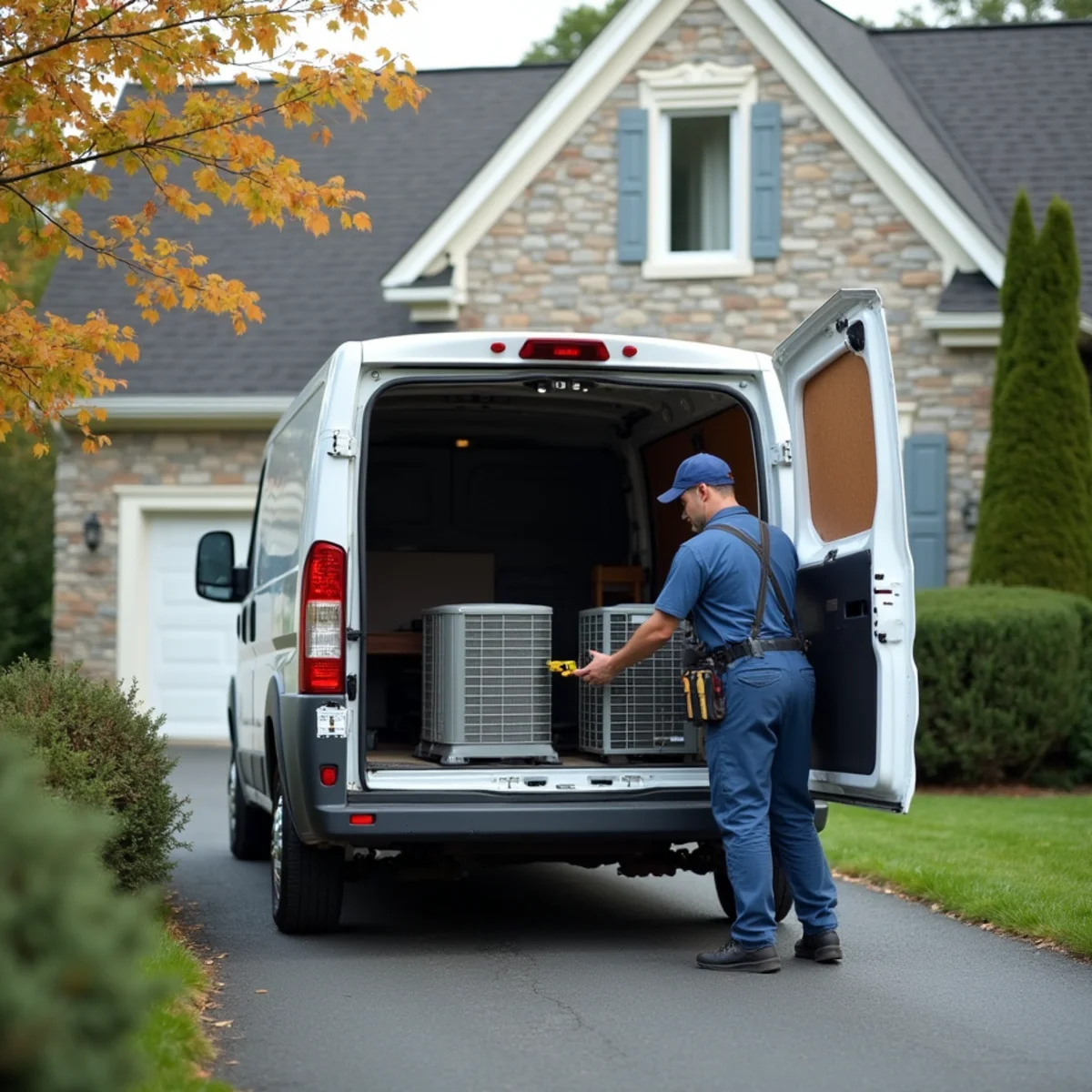HVAC service van on a rural Bucks County, PA road near Quakertown