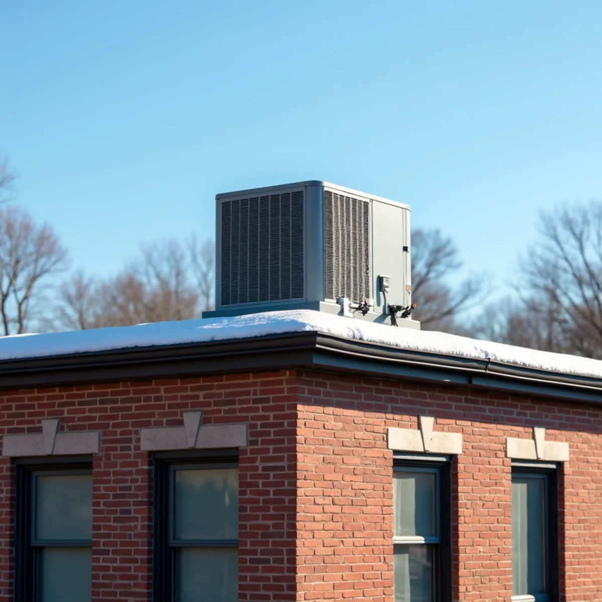 A rooftop HVAC unit on a small commercial building