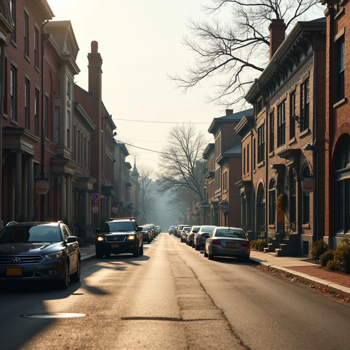 Brick and stone Victorian buildings along a historic borough street in Bucks County