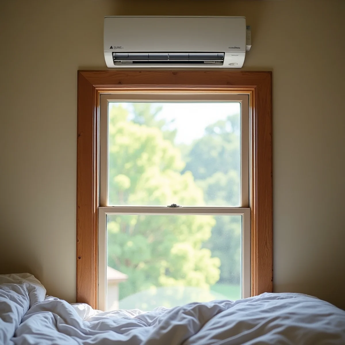 Technician installing a wall-mounted ductless indoor unit