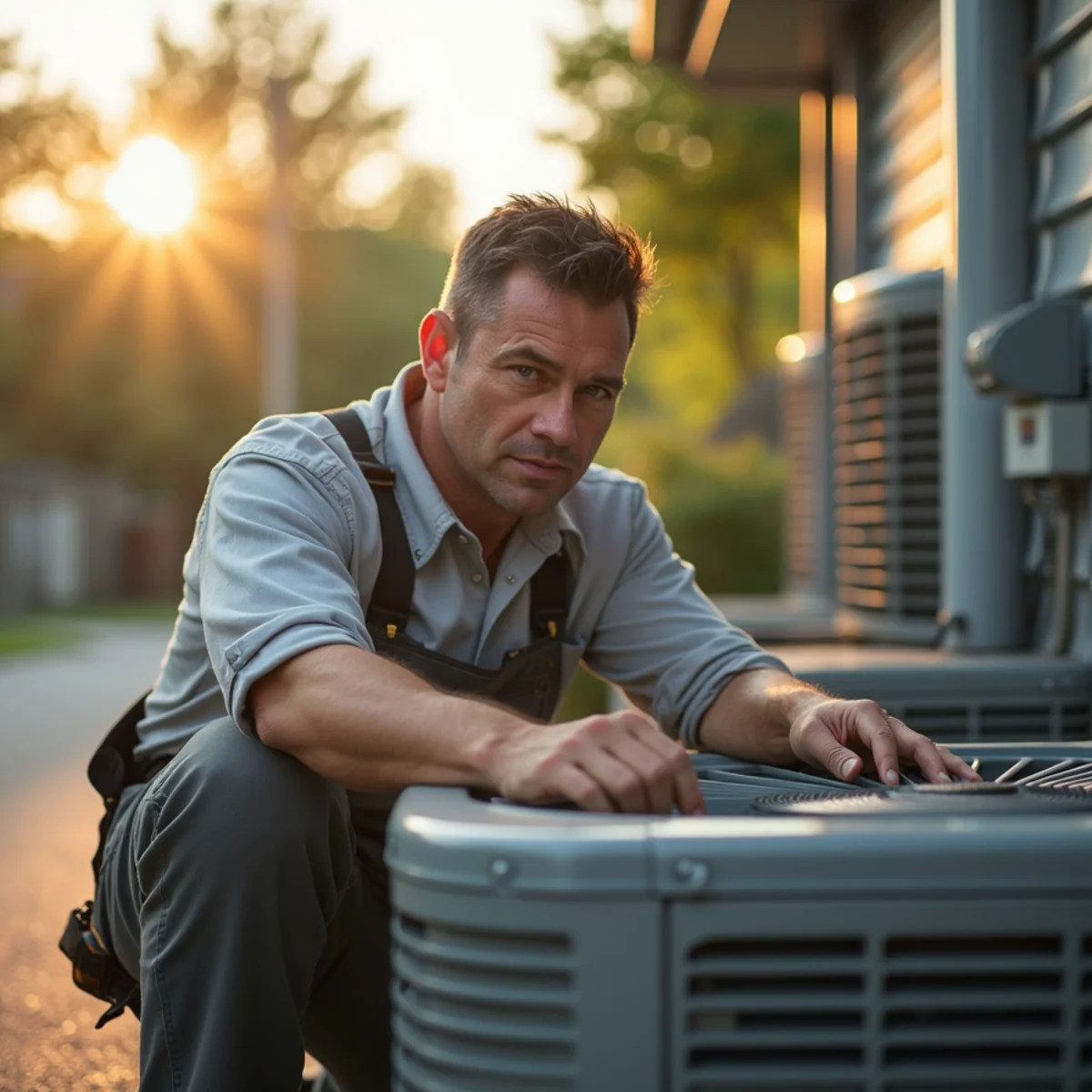 Technician performing urgent AC repair during a summer heat wave in Quakertown, PA