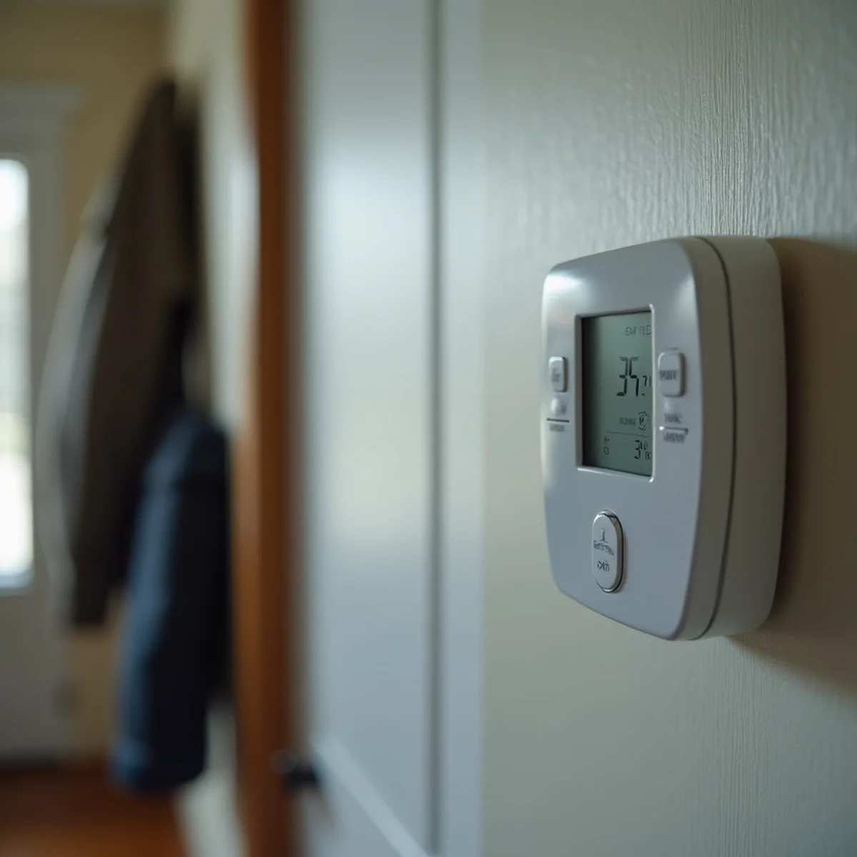 A wall thermostat showing a low indoor temperature