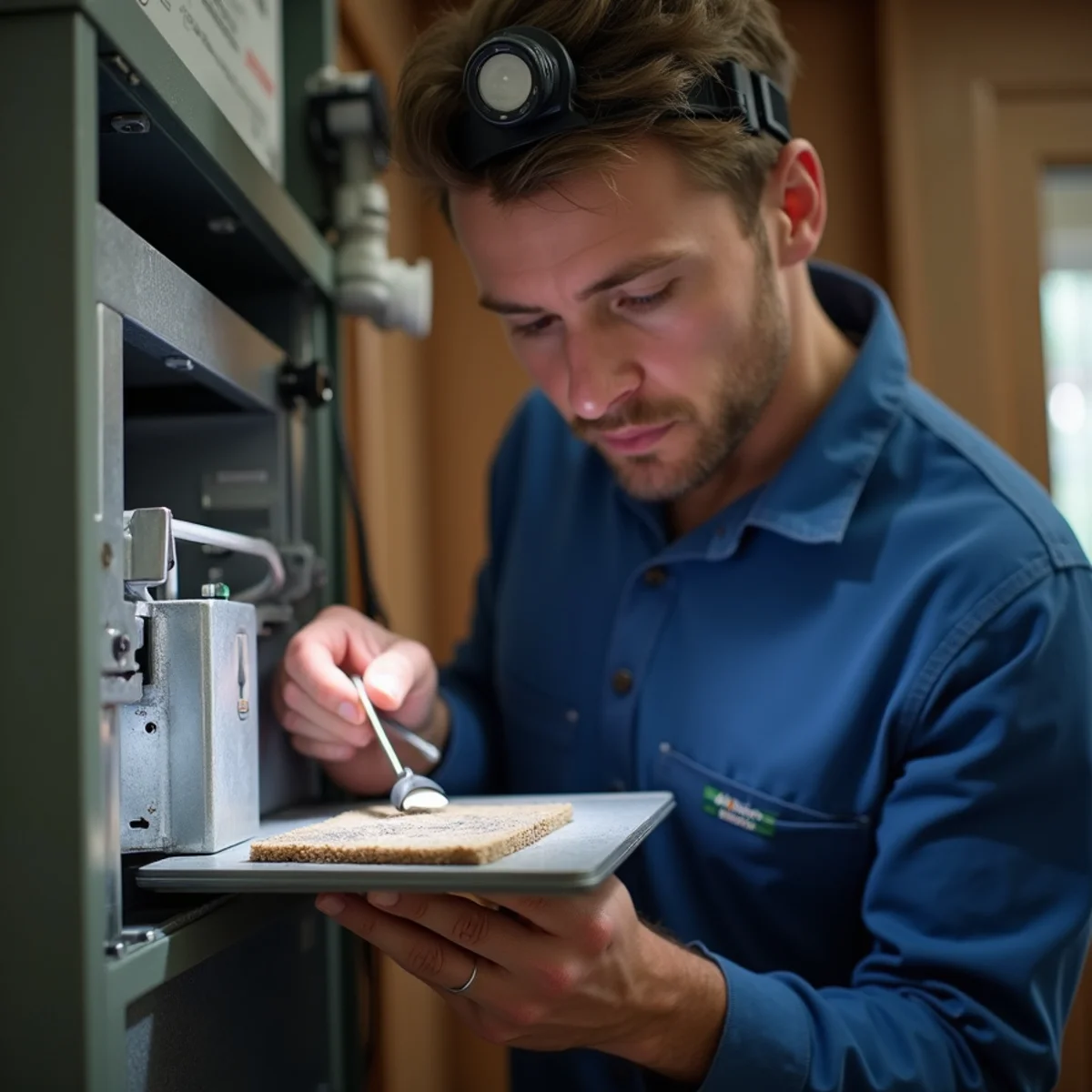 Technician cleaning a flame sensor
