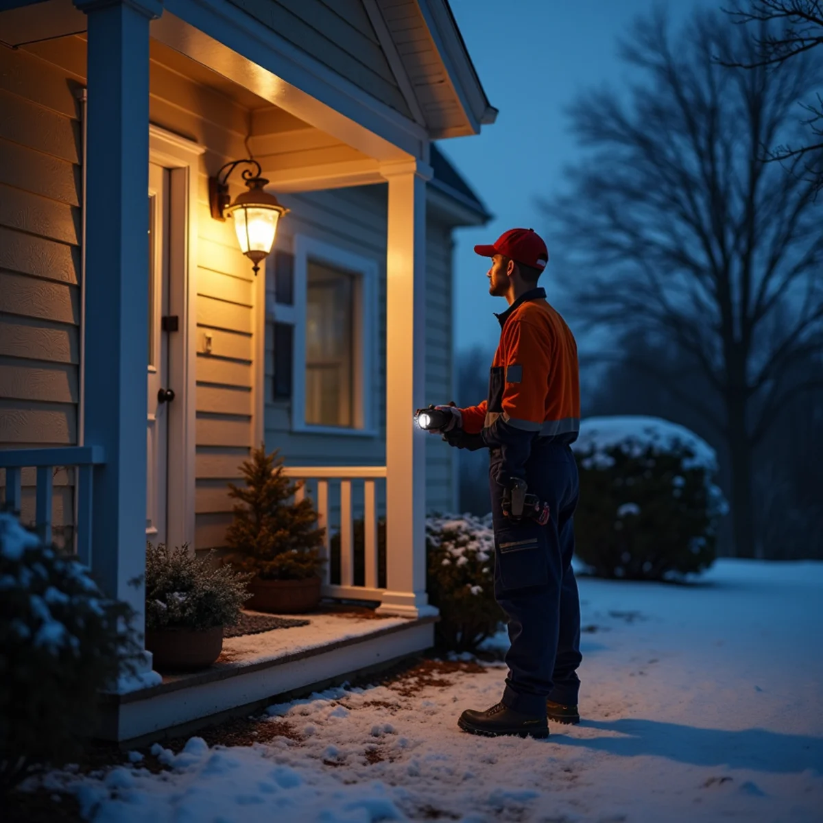 Emergency HVAC service van responding to a no-heat call in Quakertown, PA at night