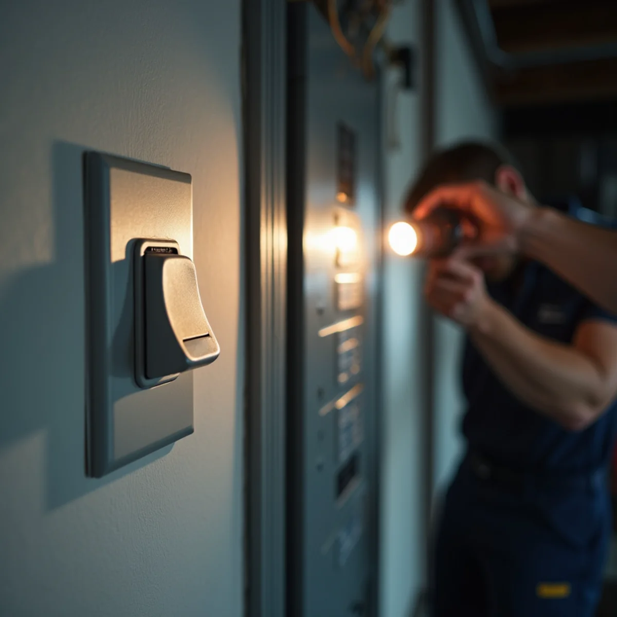 A furnace service switch beside an electrical breaker panel