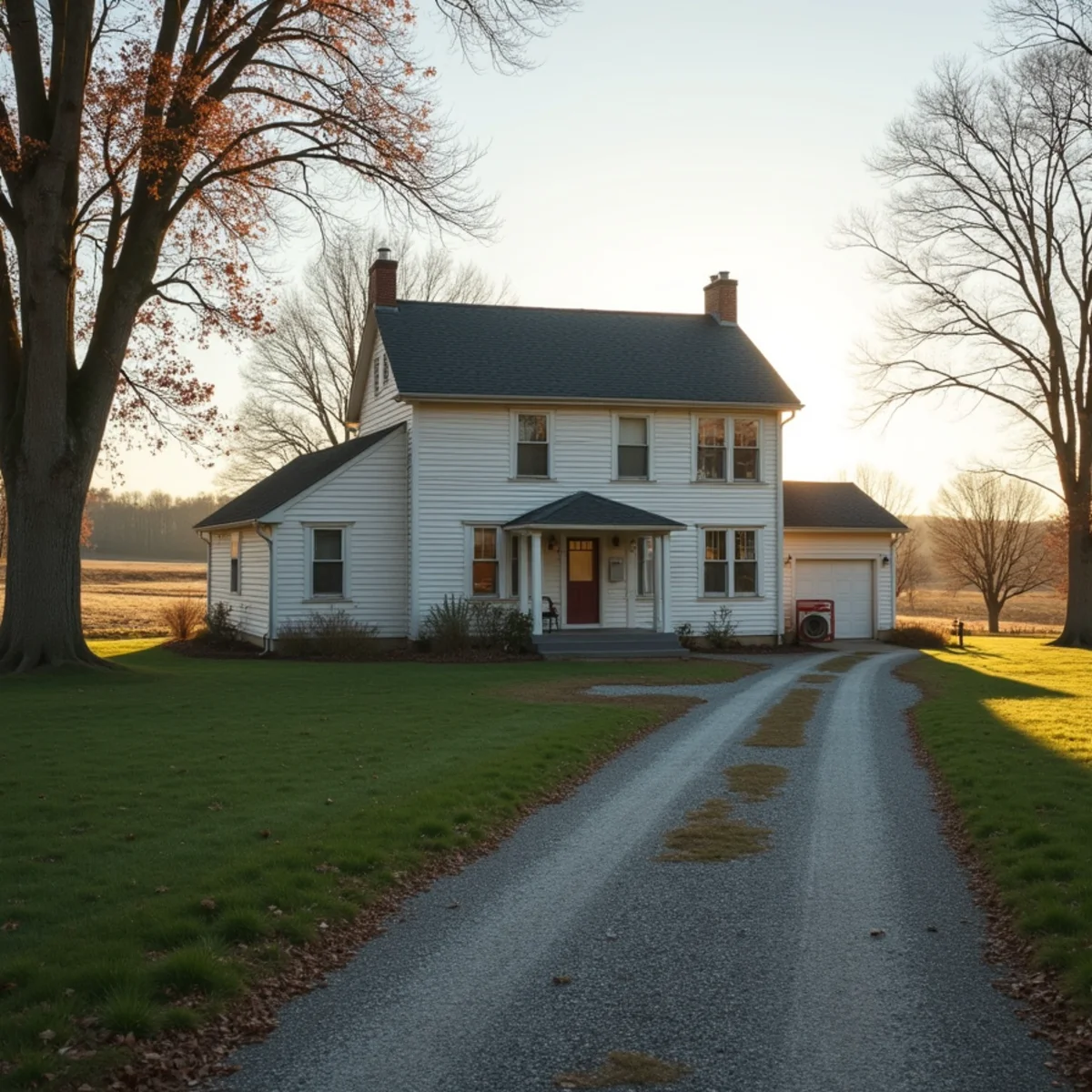 Older stone-and-siding farmhouse with a later addition on a rural lot in southeastern Pennsylvania