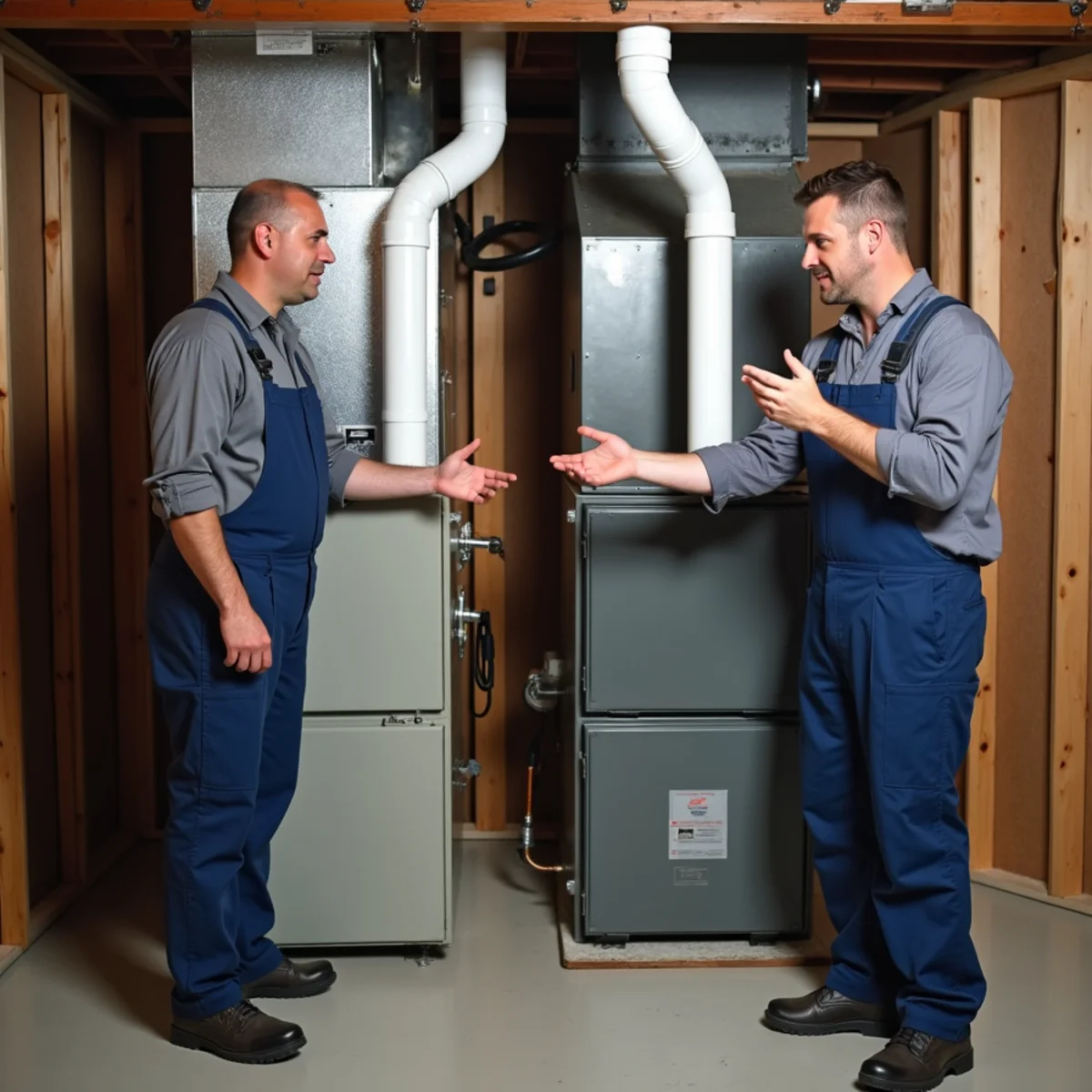A furnace and an air handler side by side for comparison
