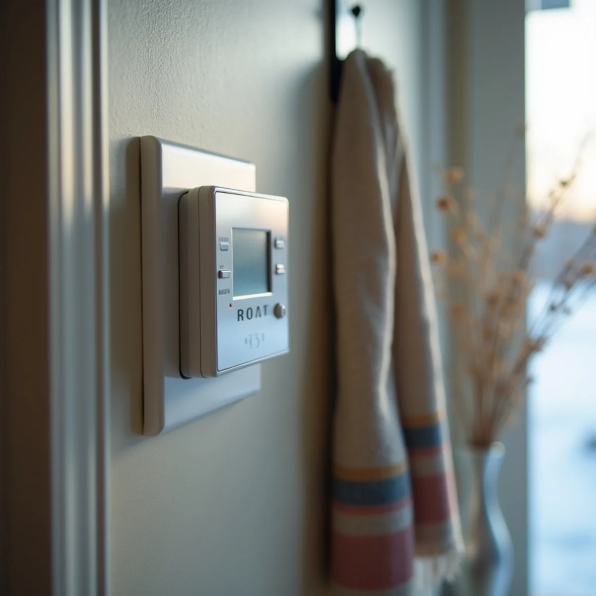 A thermostat set to heat in a cold room