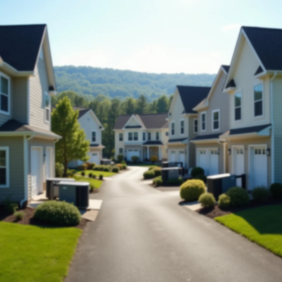 Two-story vinyl-sided houses with attached garages on a suburban cul-de-sac in Bucks County