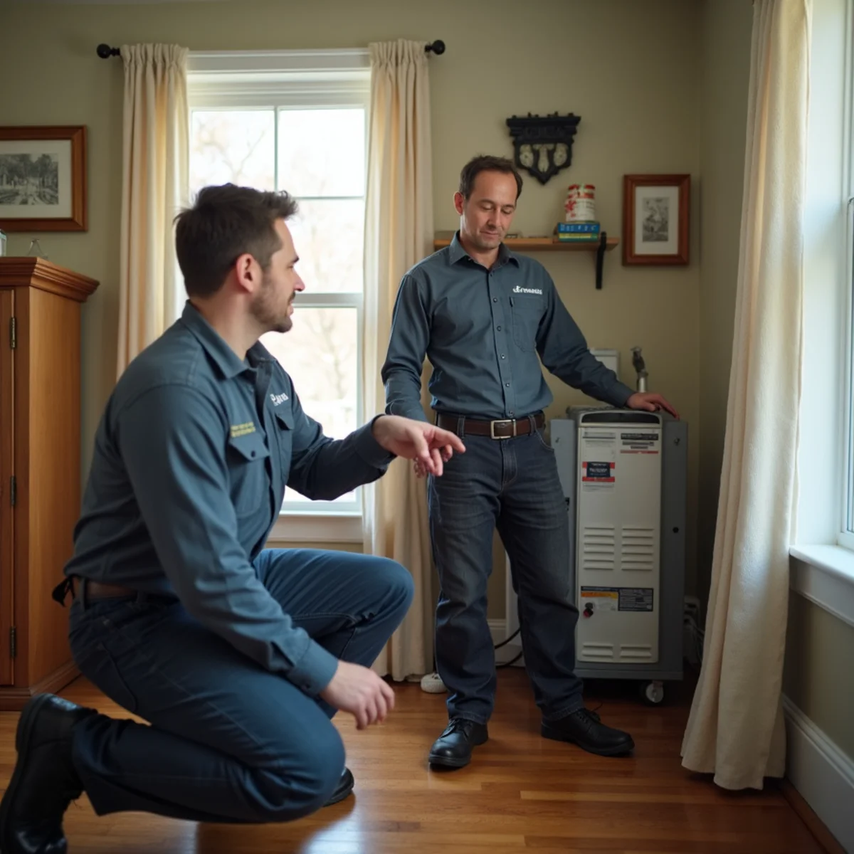 HVAC technician performing a scheduled maintenance visit checklist on a home cooling system in Quakertown, PA