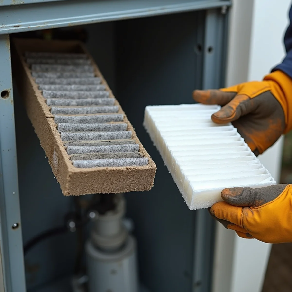 Comparing a dirty air filter with a clean one