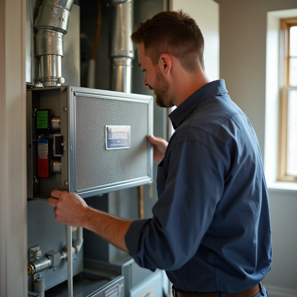 A whole-home air cleaner cabinet installed on ductwork