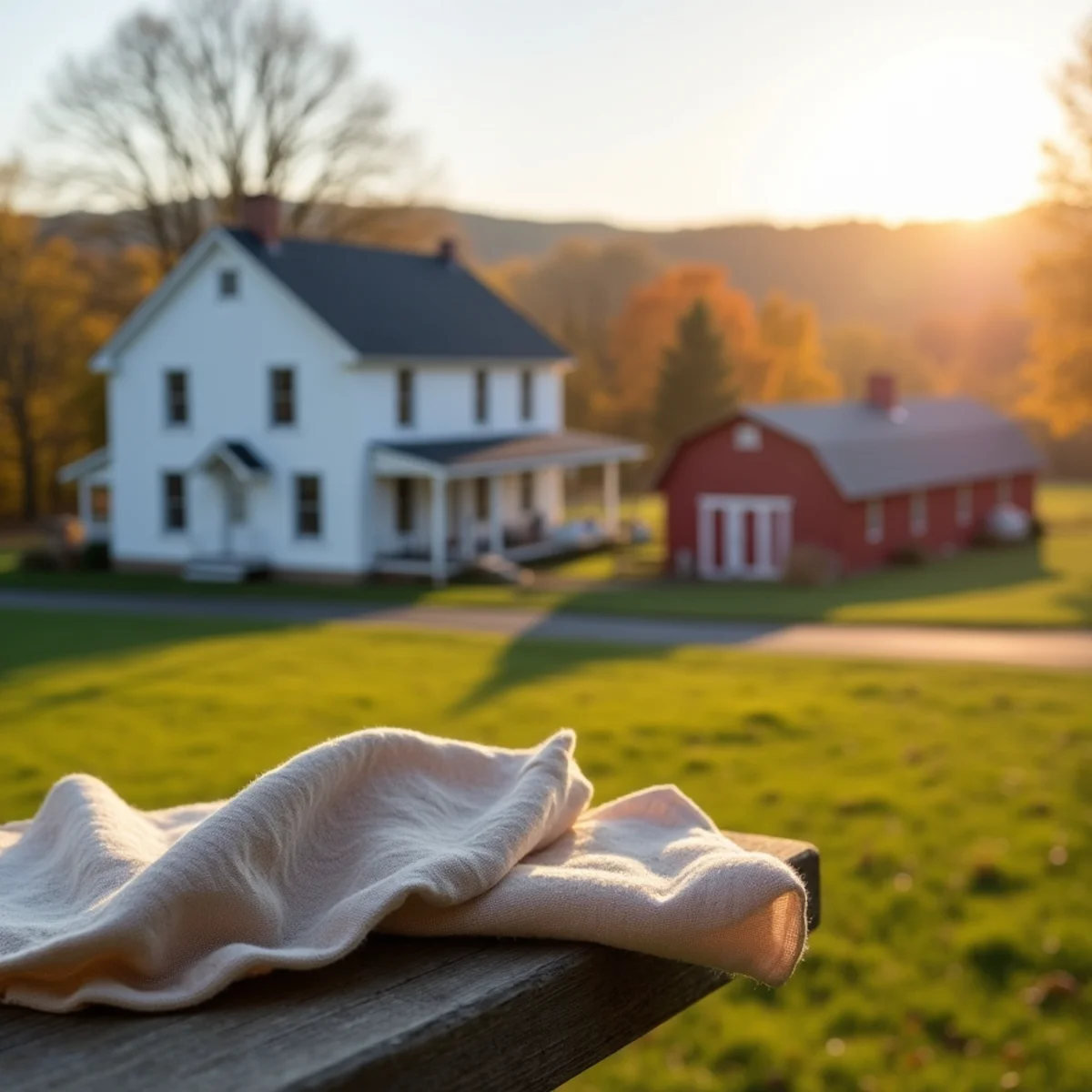 Farmhouse and barn with open fields in rural Upper Bucks County