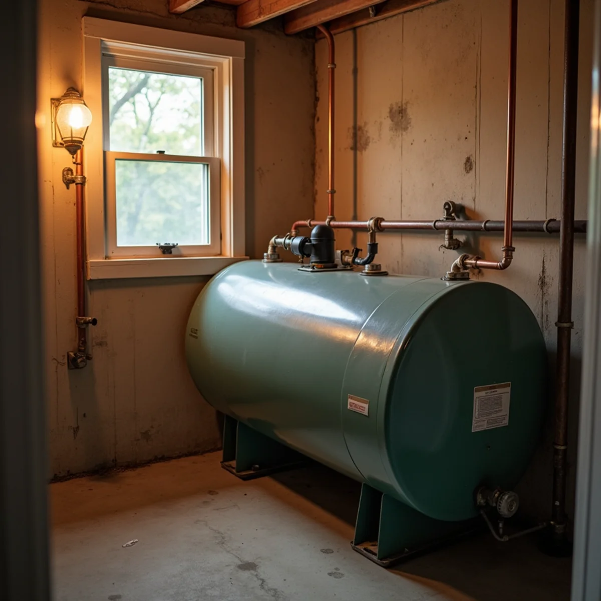 An older residential oil tank in a basement