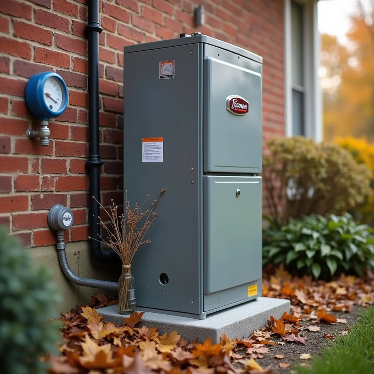 A new gas furnace beside a gas meter