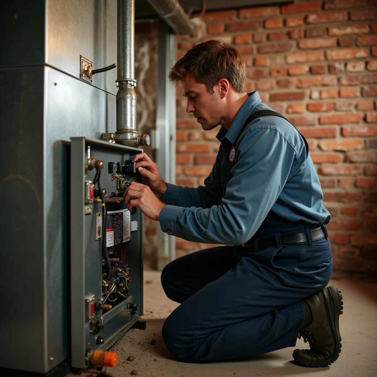Technician working on residential HVAC equipment at a single-family home in Quakertown, PA