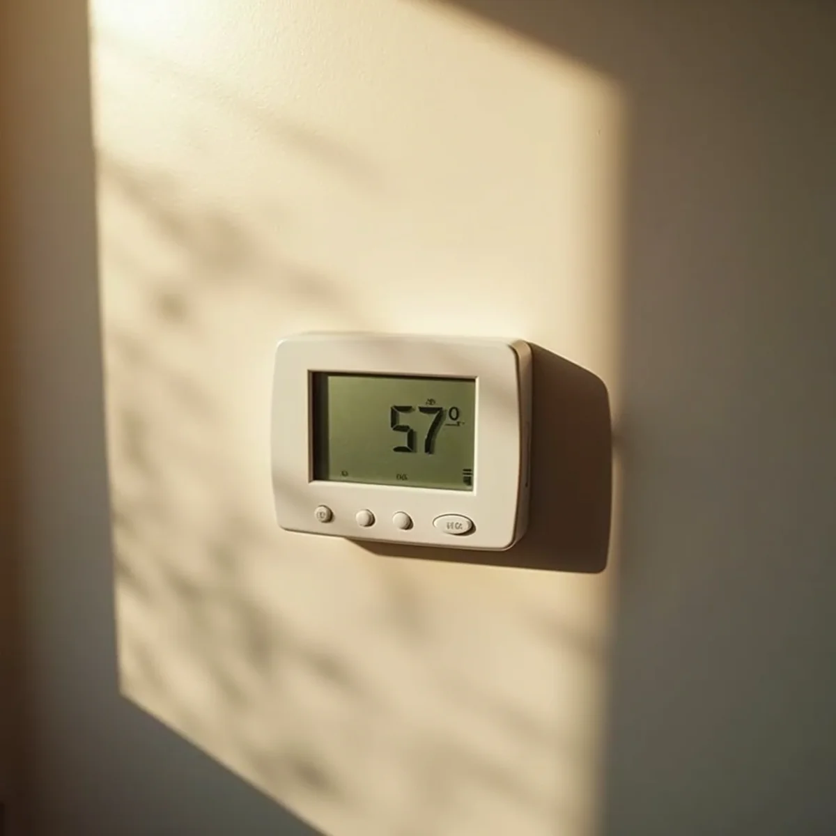 A thermostat mounted beside a sunny window