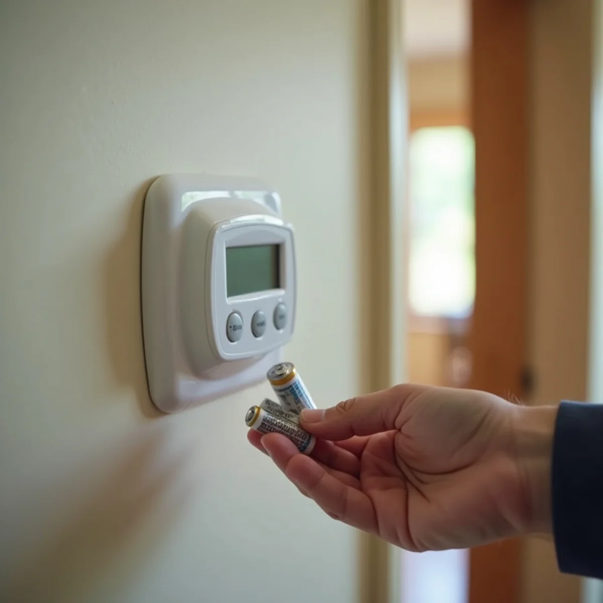 Technician working at the controls of a home heating system